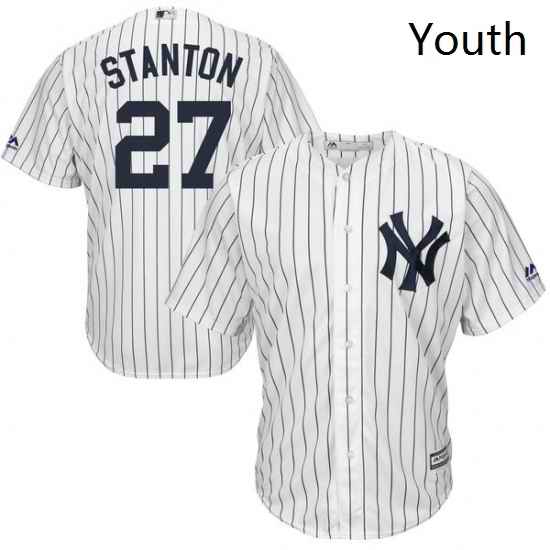 Youth Majestic New York Yankees 27 Giancarlo Stanton Replica White Home MLB Jersey